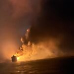 Oil Release Alert! Hydrocarbons Found Near Burning Ship's Tank